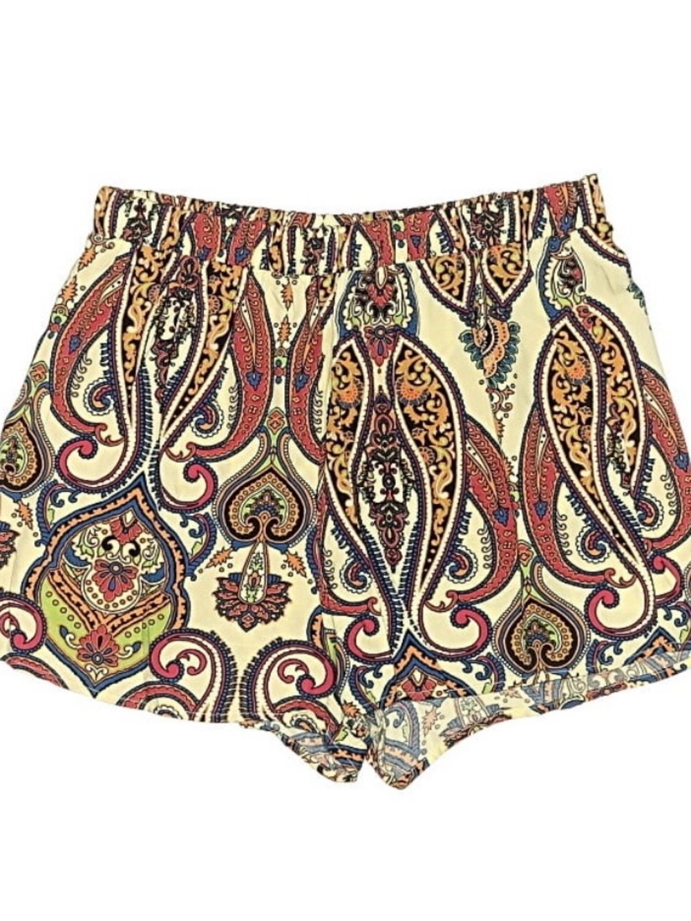iris Cream Paisley Elastic-Waist Shorts with Multicolor Accents